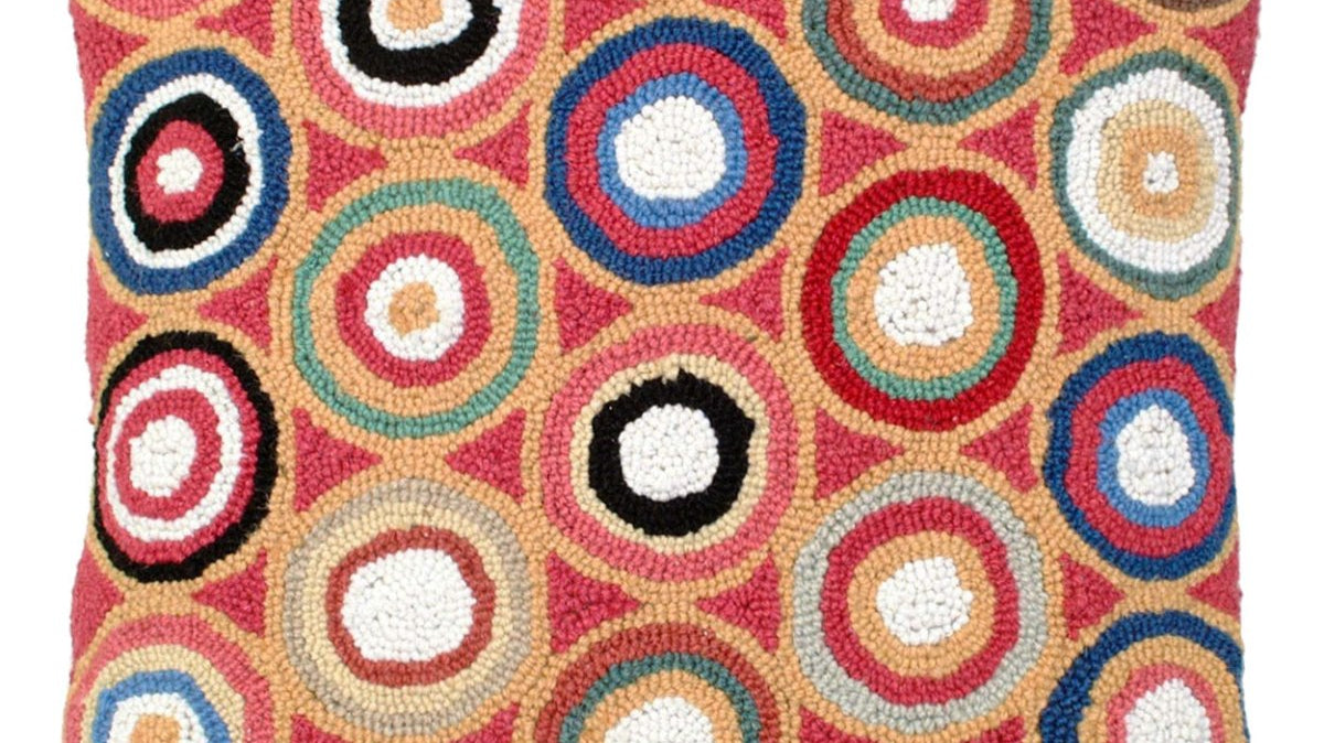 Colored Circles Pattern hooked wool throw pillow with artisan decorative design
