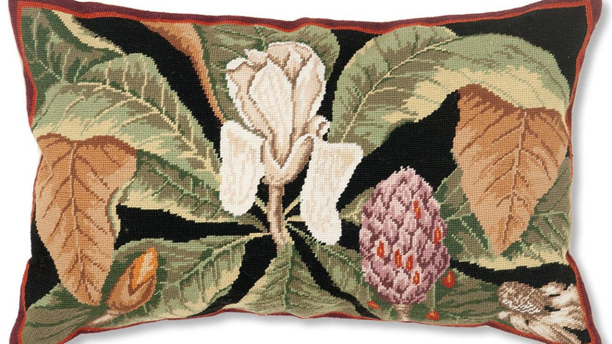 Are needlepoint pillows worth it: the Historic Magnolia 100% wool needlepoint throw pillow