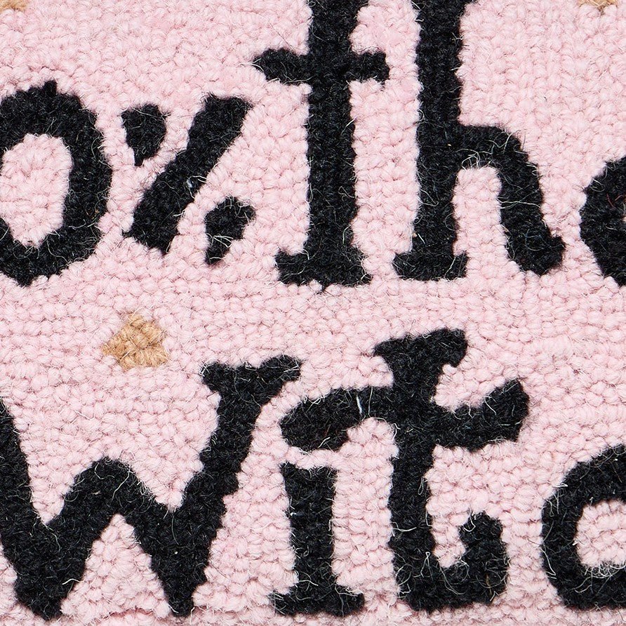 100% That Witch Hooked Wool Halloween Throw Pillow, close-up detail