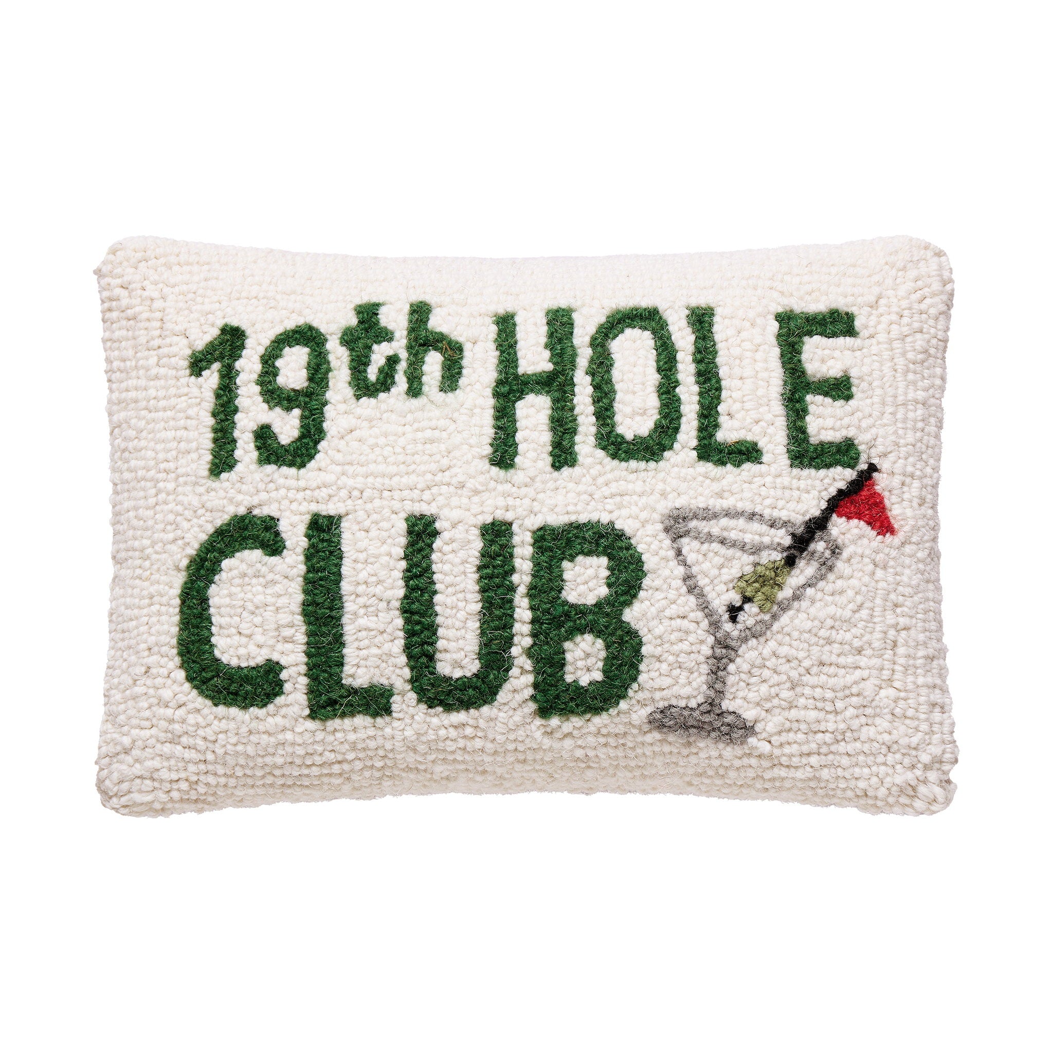 19th Hole Club Hooked Wool Throw Pillow, 8x12 inch, front view