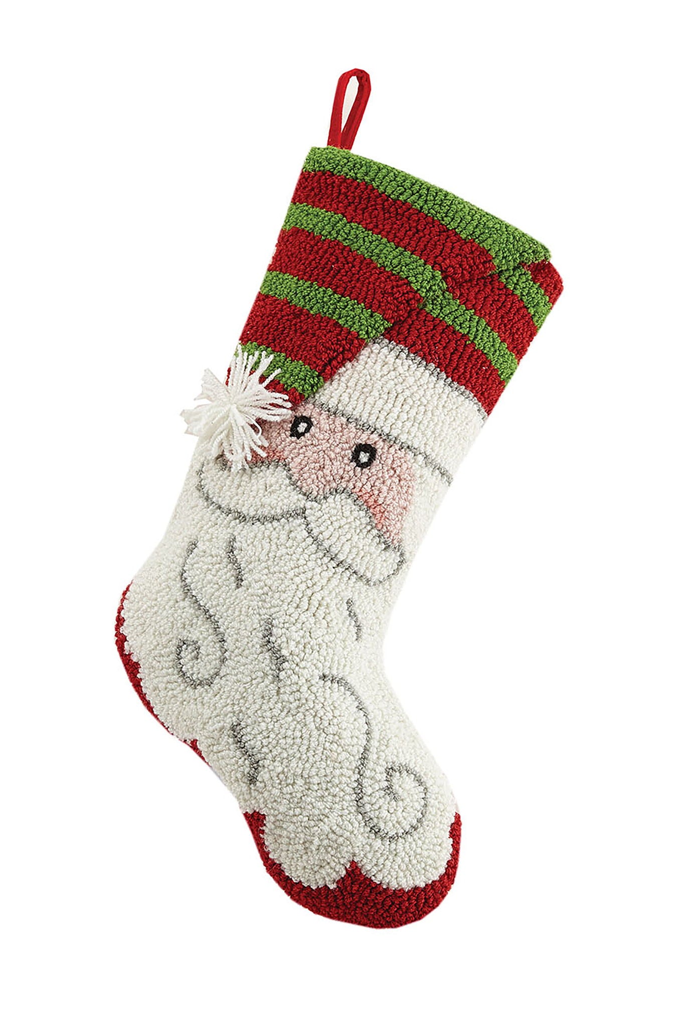 3D Striped Santa Hooked Christmas Stocking, 10x20 inch, front view