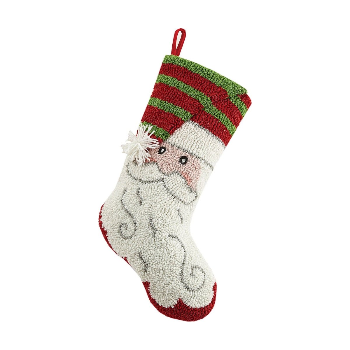 3D Striped Santa Hooked Christmas Stocking, 10x20 inch, front view