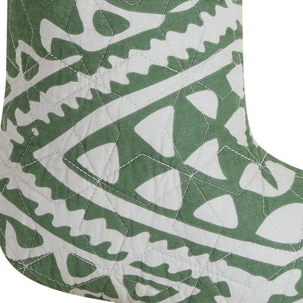 Closeup of Aisha Quilted Christmas Stocking showing stitch texture and craftsmanship detail