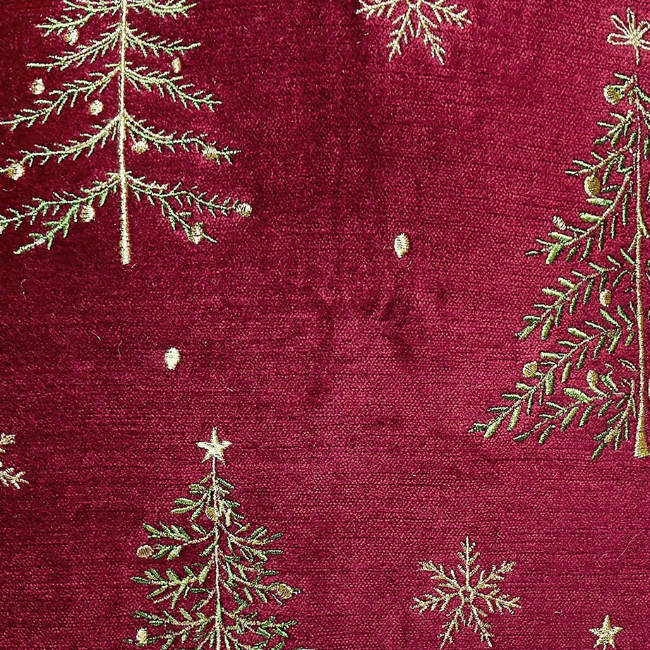 All Over Trees Velvet Embroidered Christmas Throw Pillow, close-up detail