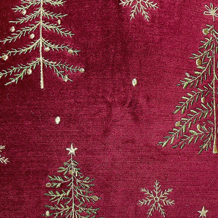 All Over Trees Velvet Embroidered Christmas Throw Pillow, close-up detail