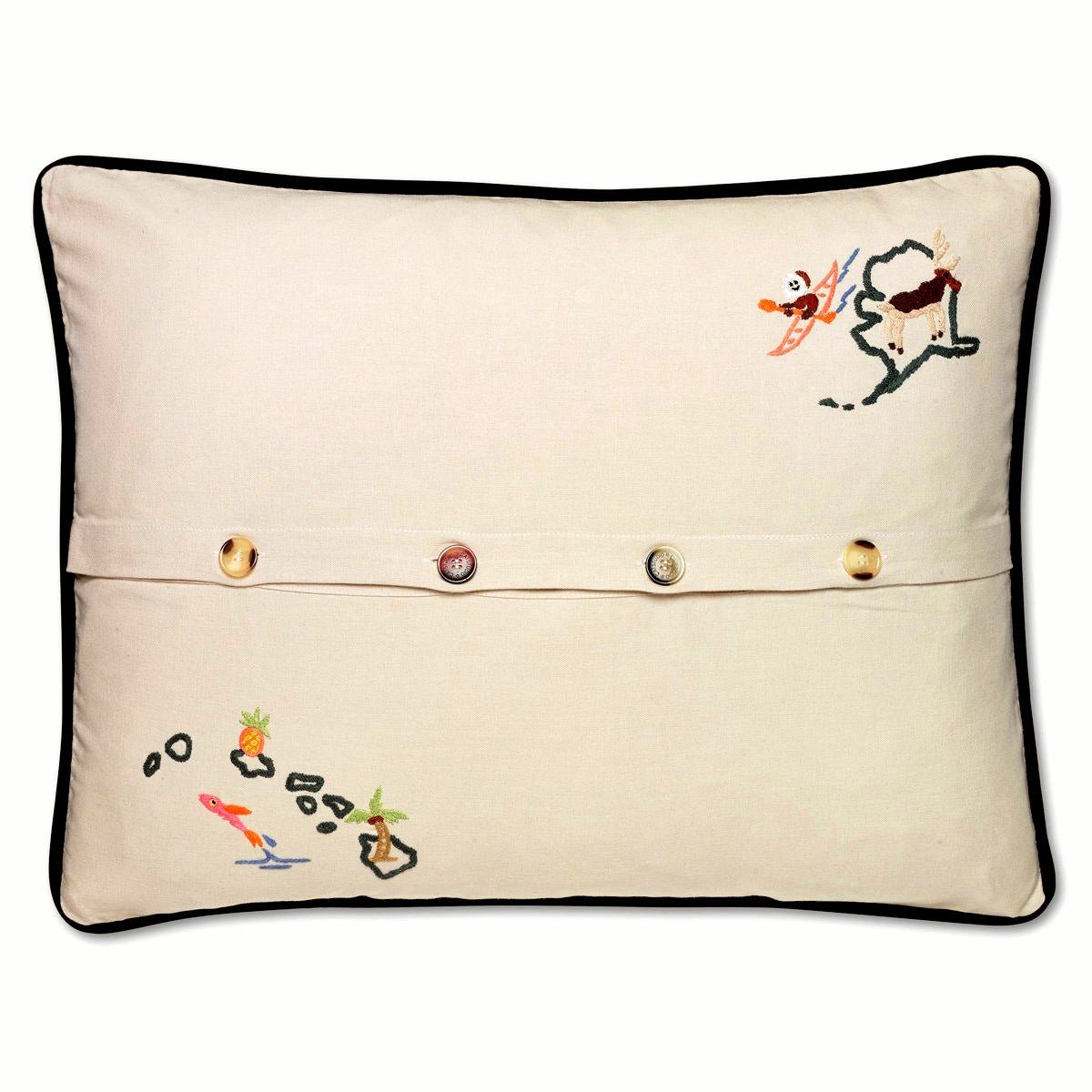 America the Beautiful USA 250th Embroidered Throw Pillow - back view showing velvet backing and zipper