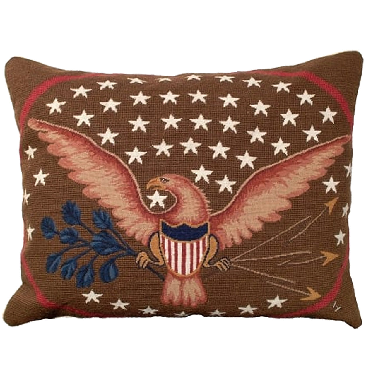 American Eagle and Stars Seasonal needlepoint throw pillow with artisan decorative design