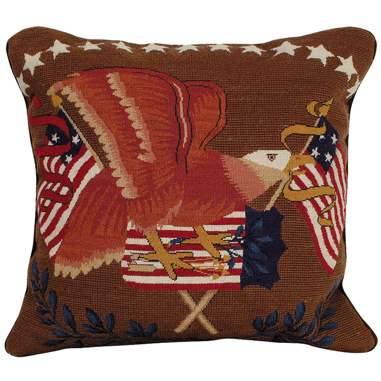 American Flag Eagle 4th Patriotic needlepoint throw pillow with artisan decorative design