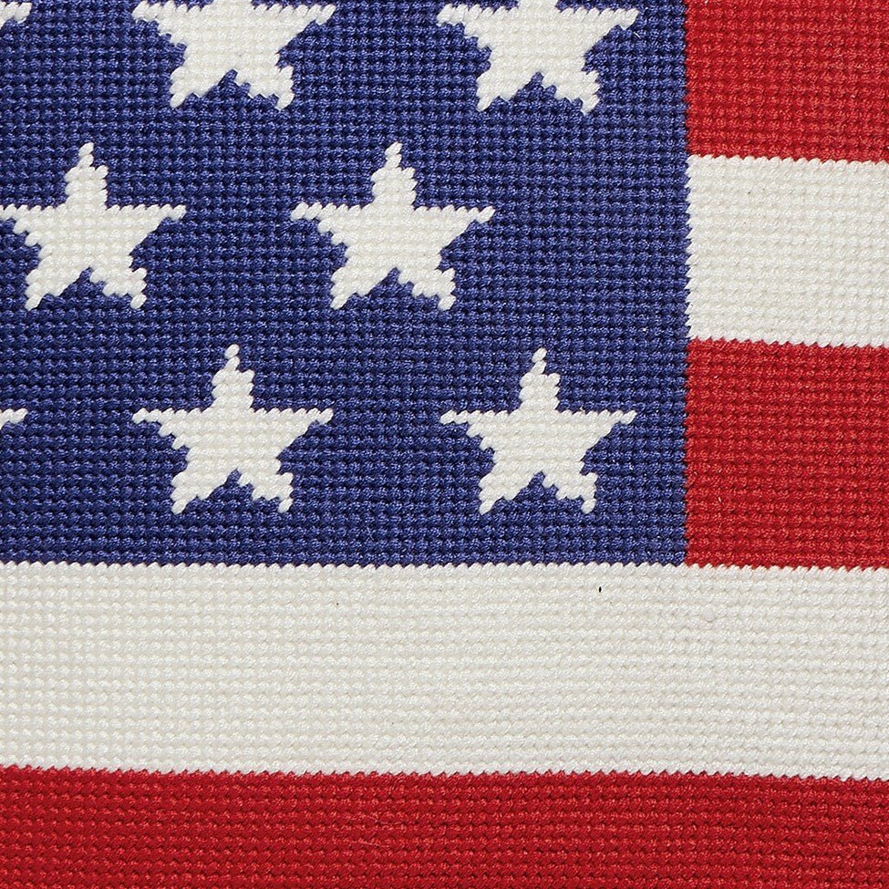 American Flag Embroidered Needlepoint Patriotic Throw Pillow, close-up detail