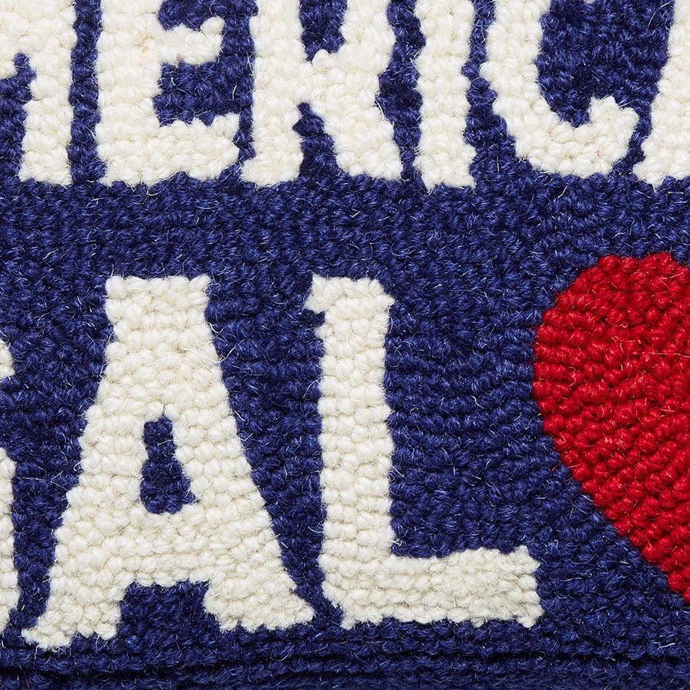 American Gal Hooked Wool Throw Pillow, close-up detail