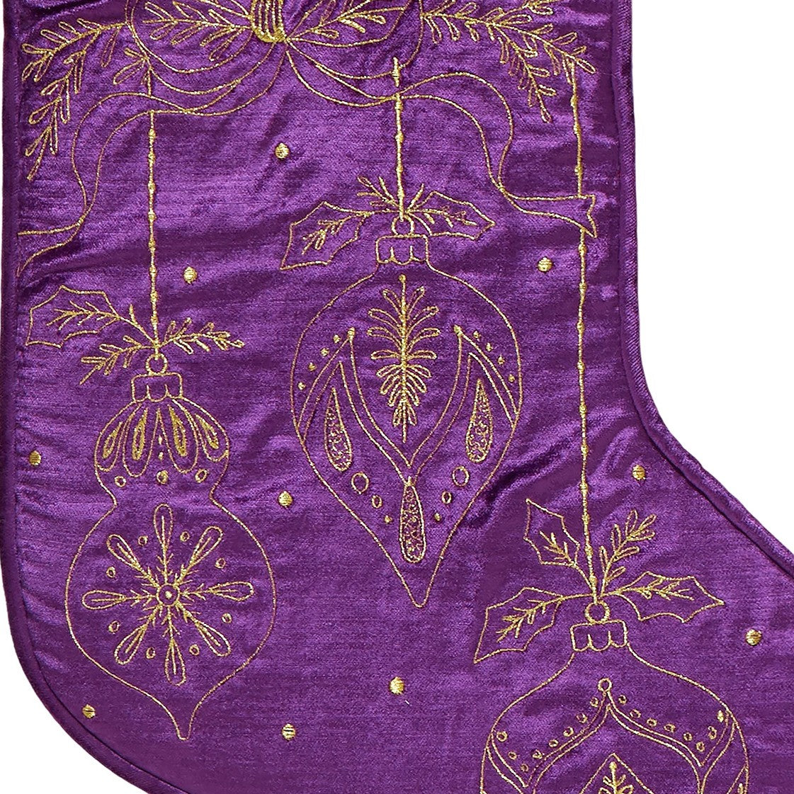 Amethyst Ornaments Velvet Embroidered Christmas Stocking, close-up detail