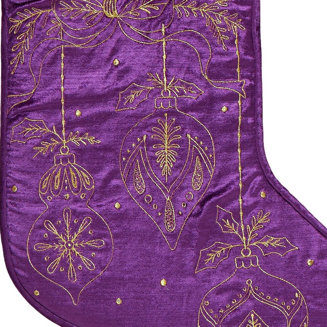 Amethyst Ornaments Velvet Embroidered Christmas Stocking, close-up detail