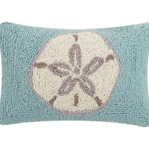 Aqua Ground Sand Dollar Hooked Wool Throw Pillow, close-up detail