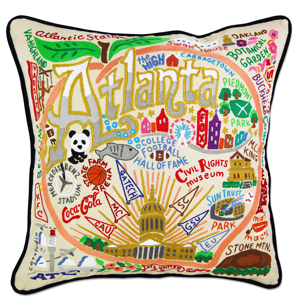 Atlanta, Georgia XL Peach City embroidered throw pillow with city skyline.
