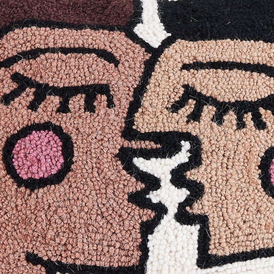 Bacio with Tassels Hooked Wool Throw Pillow, close-up detail