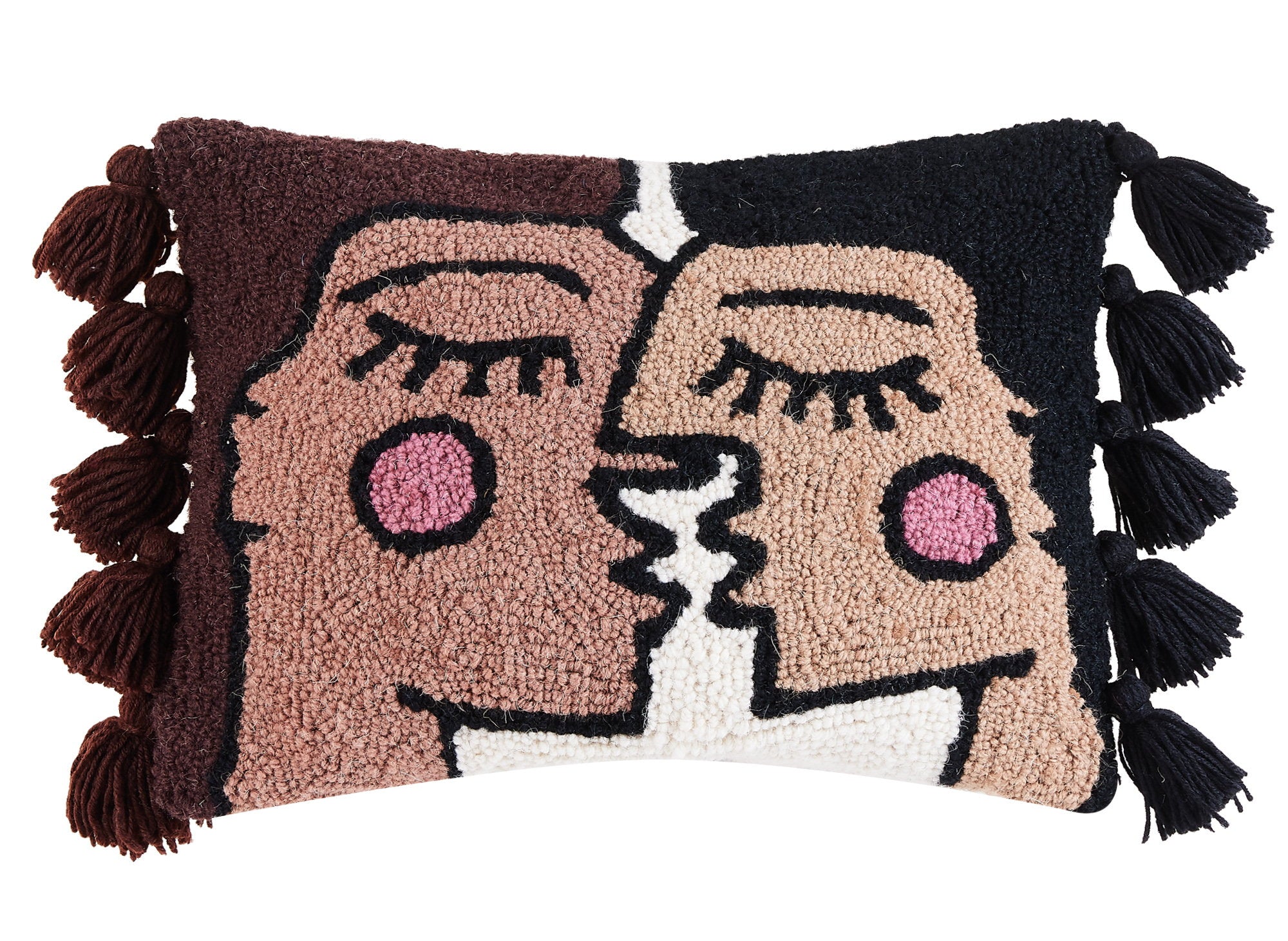 Bacio with Tassels Hooked Wool Throw Pillow, 12x16 inch, front view