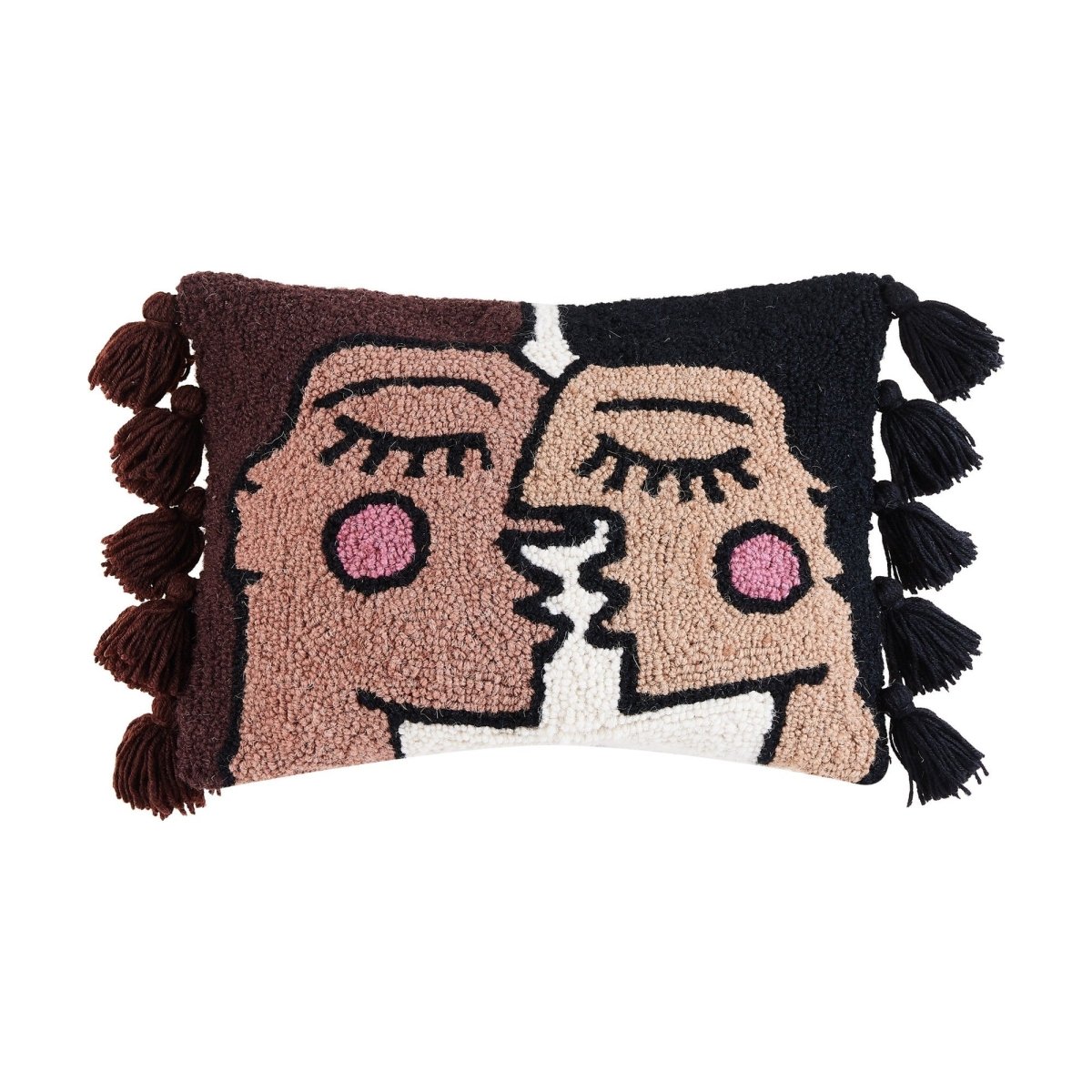 Bacio with Tassels Hooked Wool Throw Pillow, 12x16 inch, front view