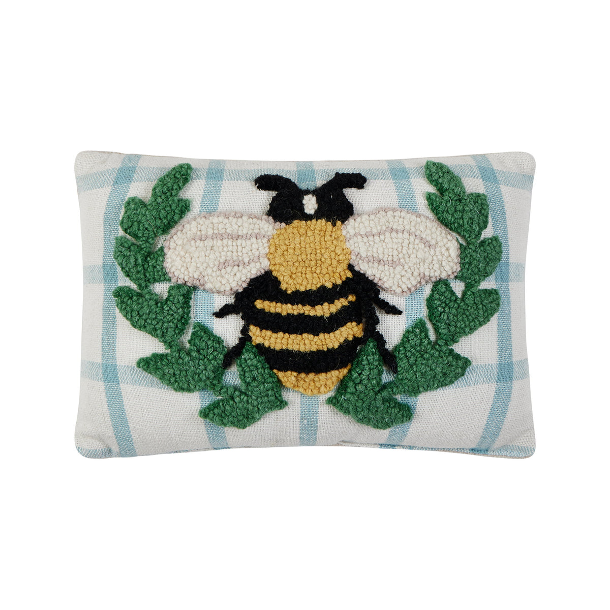 Bee Wreath Hooked Wool Throw Pillow, 8x12 inch, front view