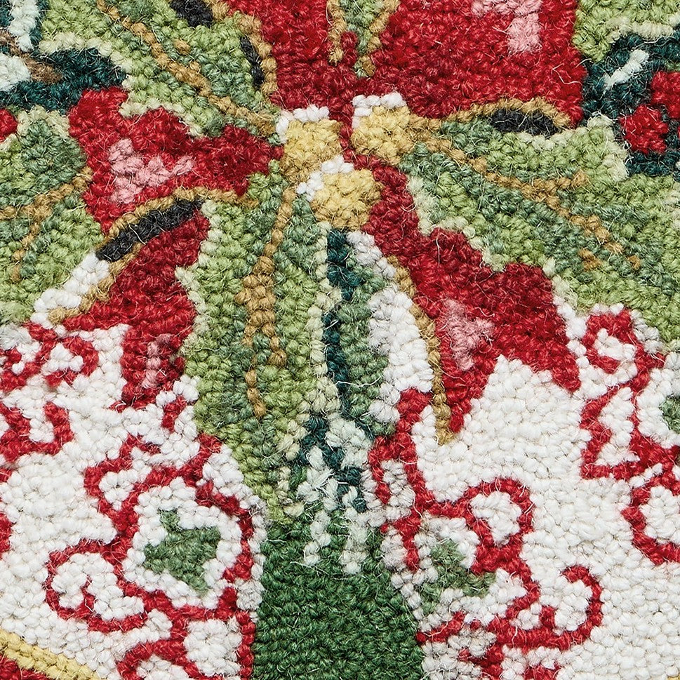 Bells Hooked Wool Christmas Throw Pillow, close-up detail