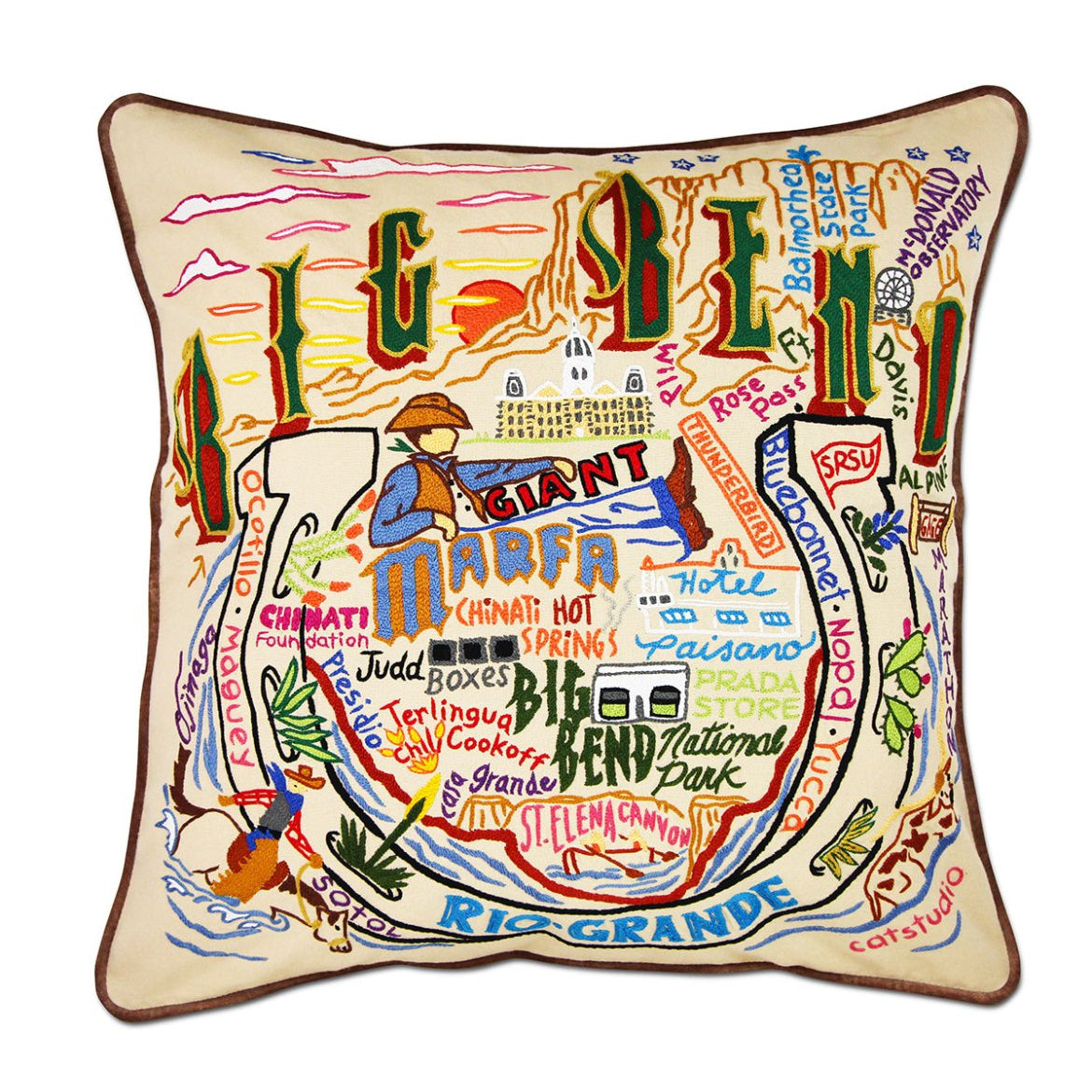 Big Bend Desert Landscape hand-embroidered throw pillow with artisan decorative design