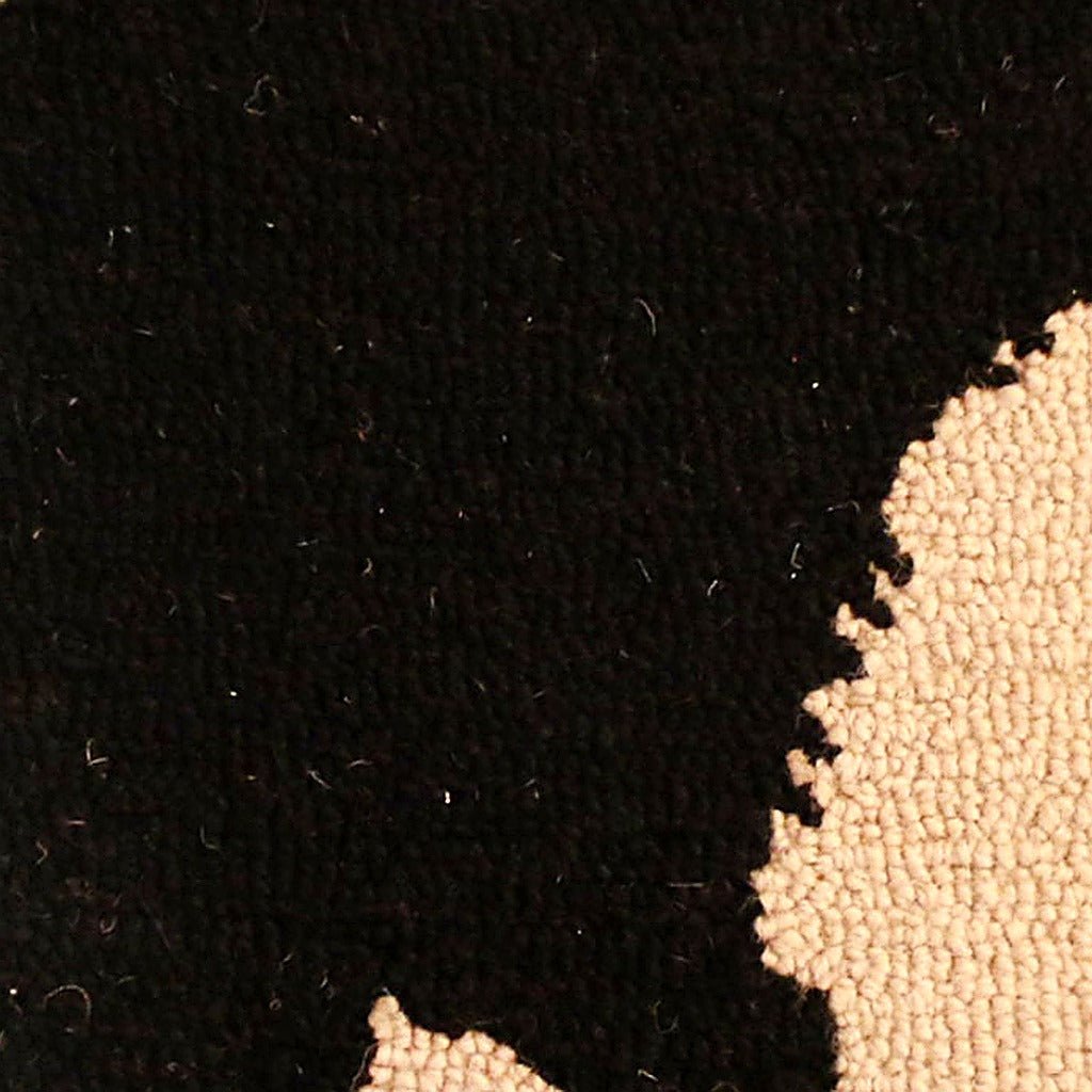 Black Bear Rustic Lodge Wildlife Wool Hooked pillow fabric closeup showing hand-embroidered needlepoint wool texture and color detail