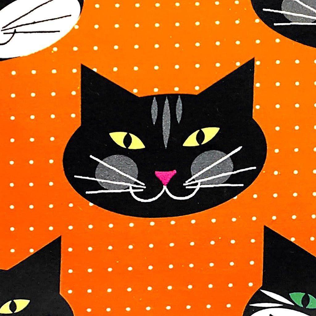 Black Cats pillow fabric closeup showing hand-embroidered needlepoint wool texture and color detail