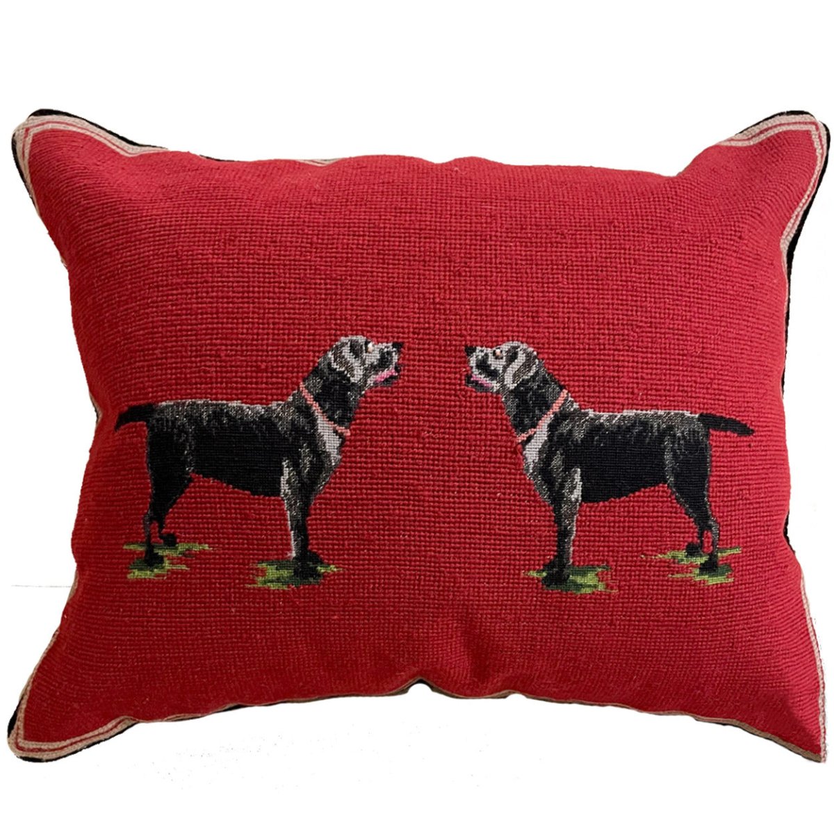 Black Lab Dogs Classic needlepoint throw pillow with detailed dog portrait design