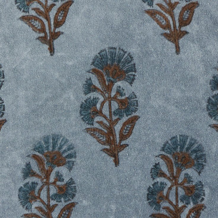 Block Print Velvet Mughal Flower Throw Pillow, close-up detail