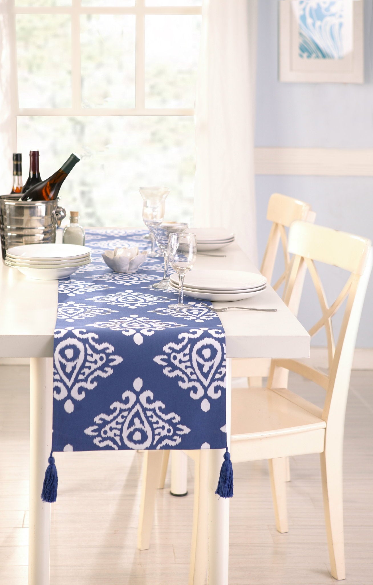 Blue Kaleo Table Runner, 14x72 inch, front view