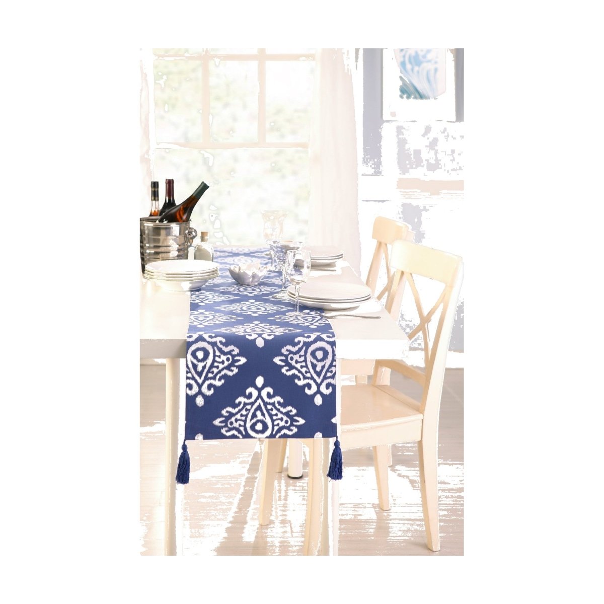 Blue Kaleo Table Runner, 14x72 inch, front view