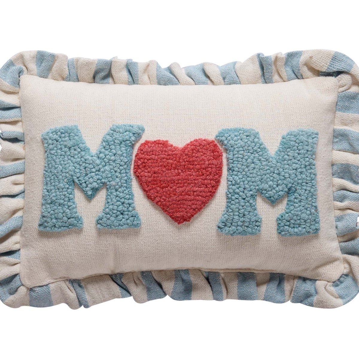 Blue Mom Hooked Throw Pillow, close-up detail