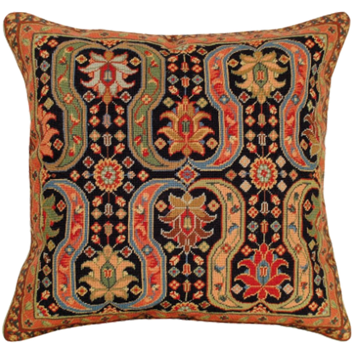 Blue Turkish Afshar Abstract needlepoint throw pillow with artisan decorative design