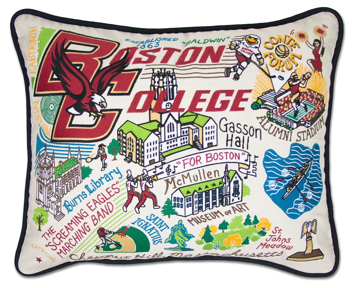 Boston Eagles hand-embroidered throw pillow featuring school colors and mascot imagery