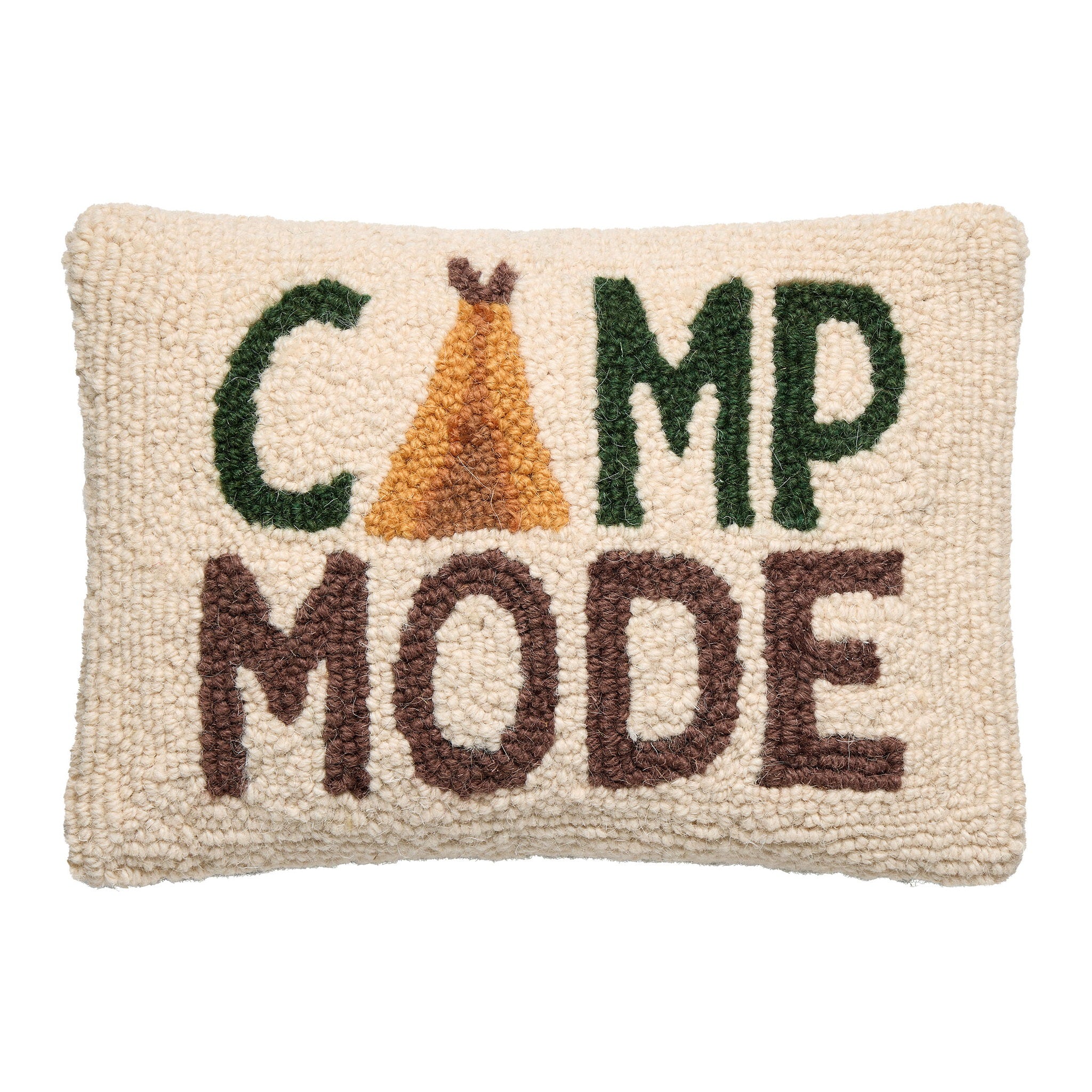 Camp Mode Hooked Wool Throw Pillow, 8x12 inch, front view