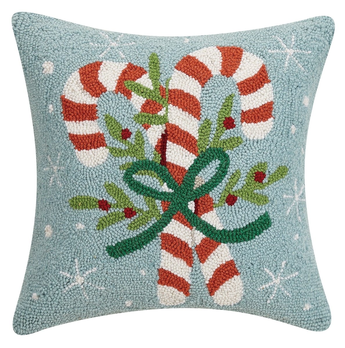 Candy Canes Hooked Wool Christmas Throw Pillow, 16x16 inch, front view