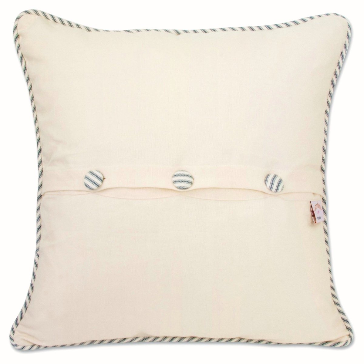 Cape Cod Beachfront Embroidered Throw Pillow - back view showing velvet backing and zipper