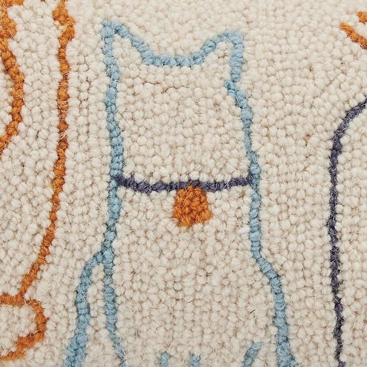 Cat Hooked Wool Throw Pillow, close-up detail