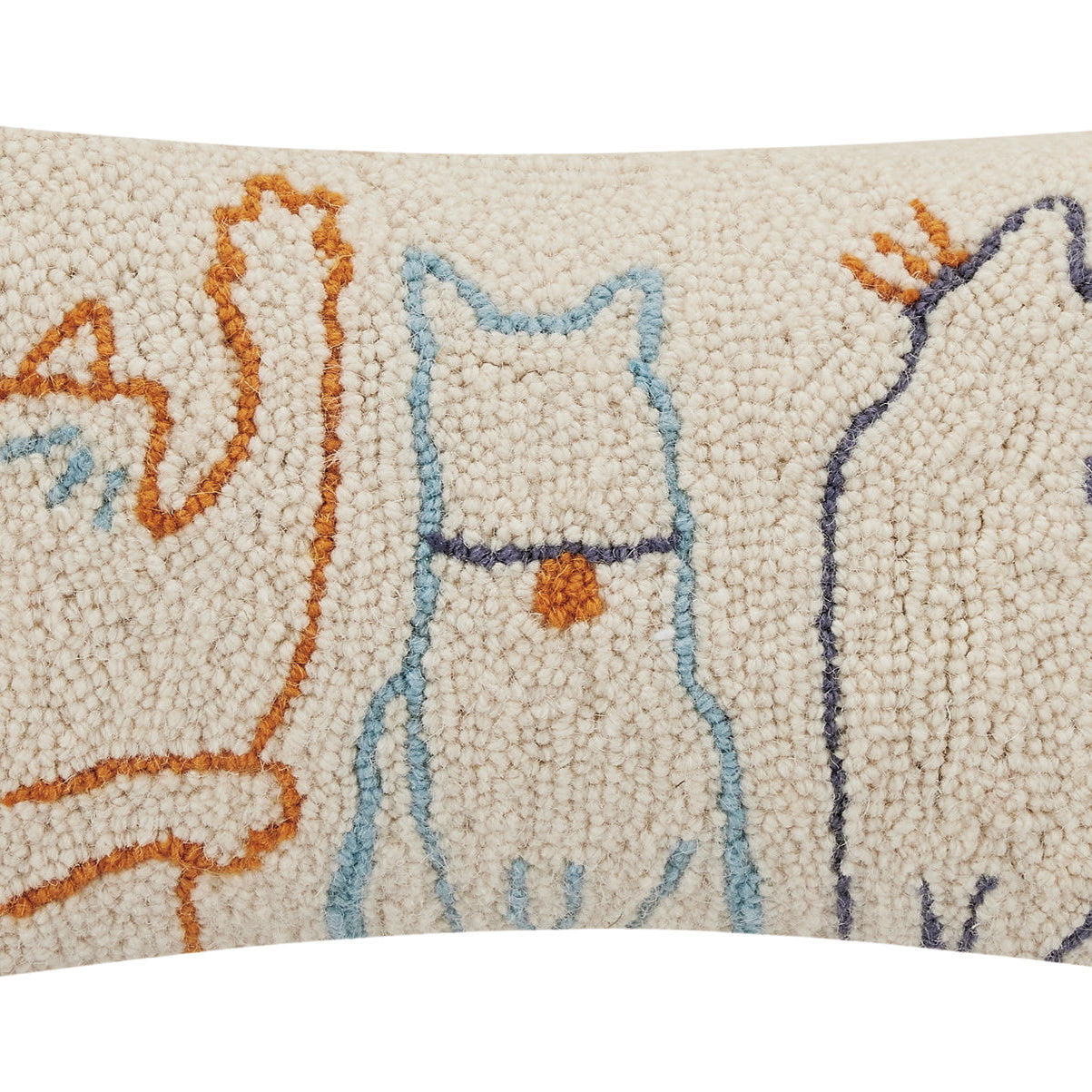 Cat Hooked Wool Throw Pillow, 9x16 inch, front view