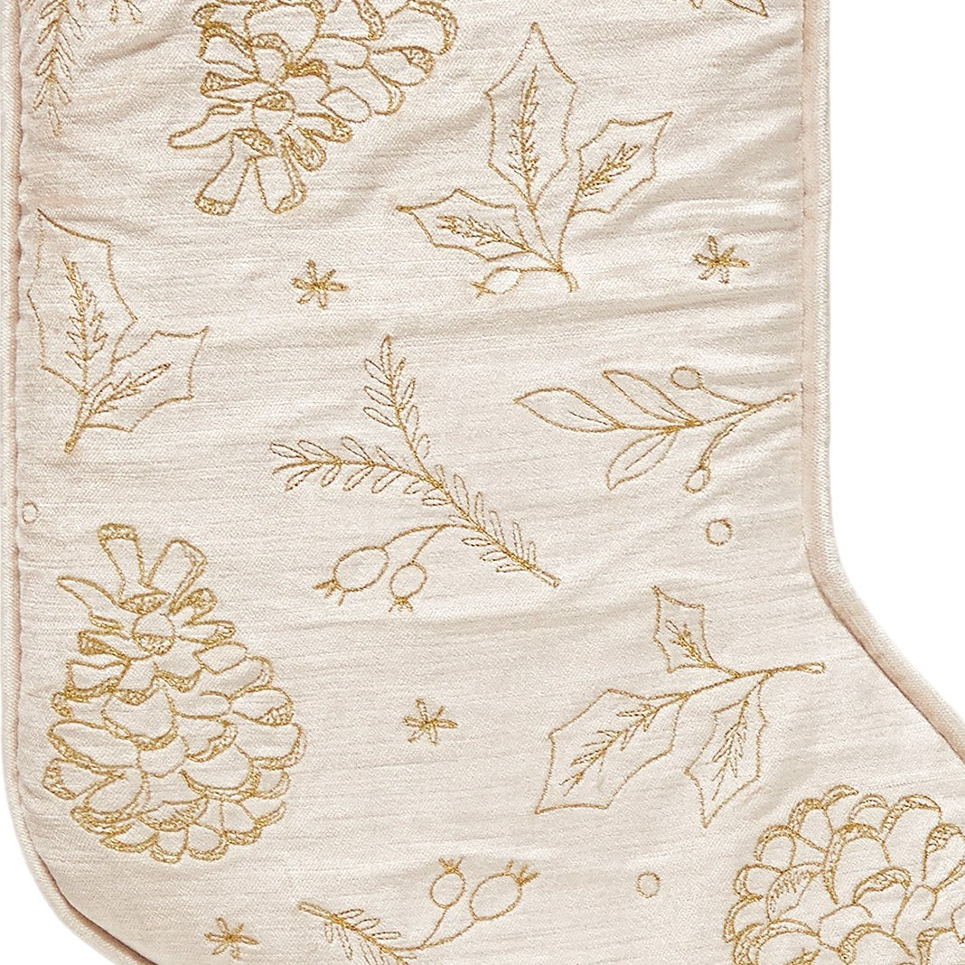 Champagne Foliage Velvet Embroidered Christmas Stocking, close-up detail