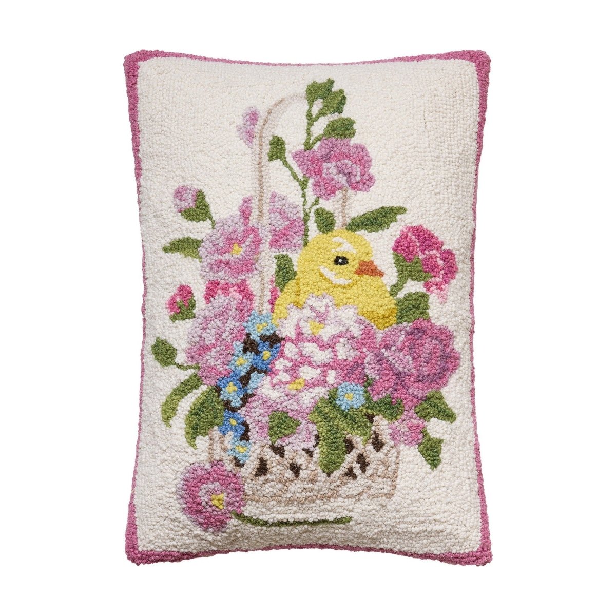 Chick Hooked Wool Easter Throw Pillow, 14x20 inch, front view