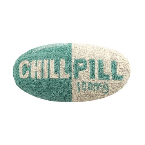 Chill Pill Hooked Wool Throw Pillow, 9x16 inch, front view