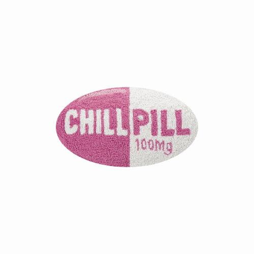 Chill Pill Hot Pink Hooked Wool Throw Pillow, 9x16 inch, front view
