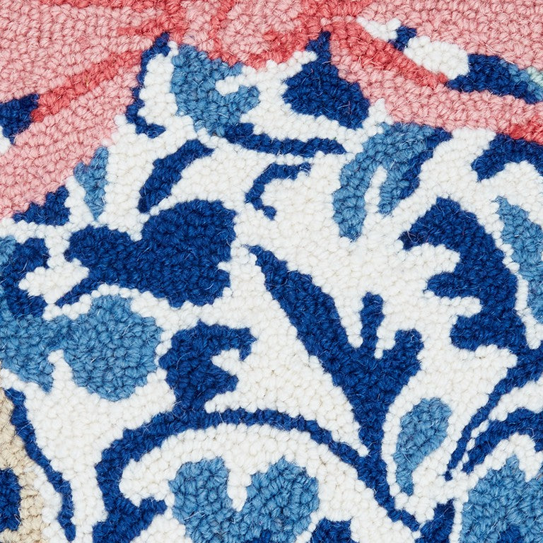 Chinoiserie Easter Egg Hooked Wool Throw Pillow, close-up detail