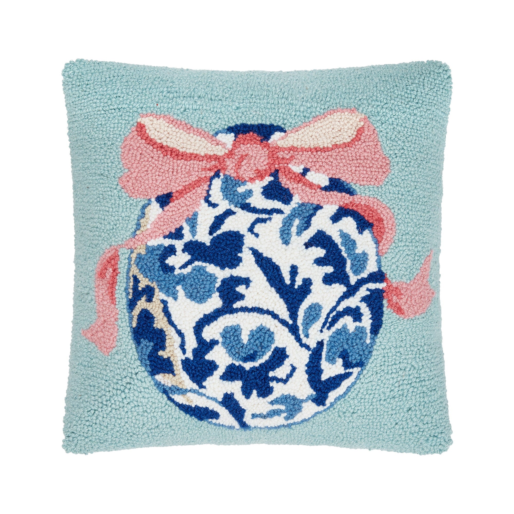 Chinoiserie Easter Egg Hooked Wool Throw Pillow, 16x16 inch, front view
