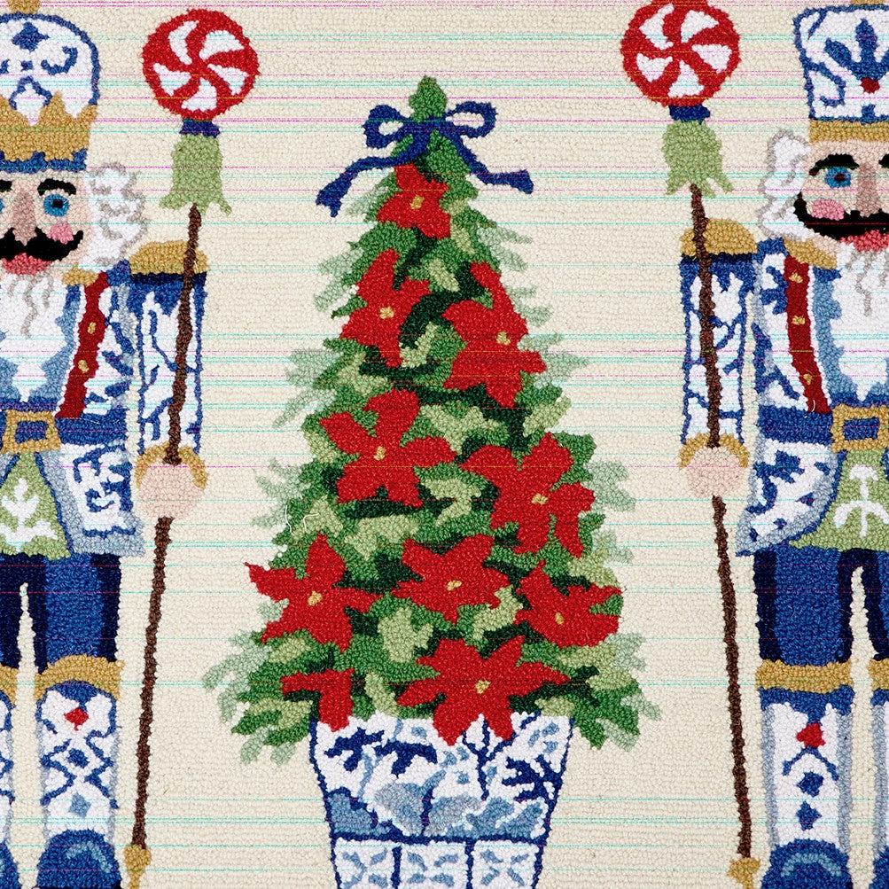 Chinoiserie Nutcrackers Hooked Wool Christmas Rug, close-up detail