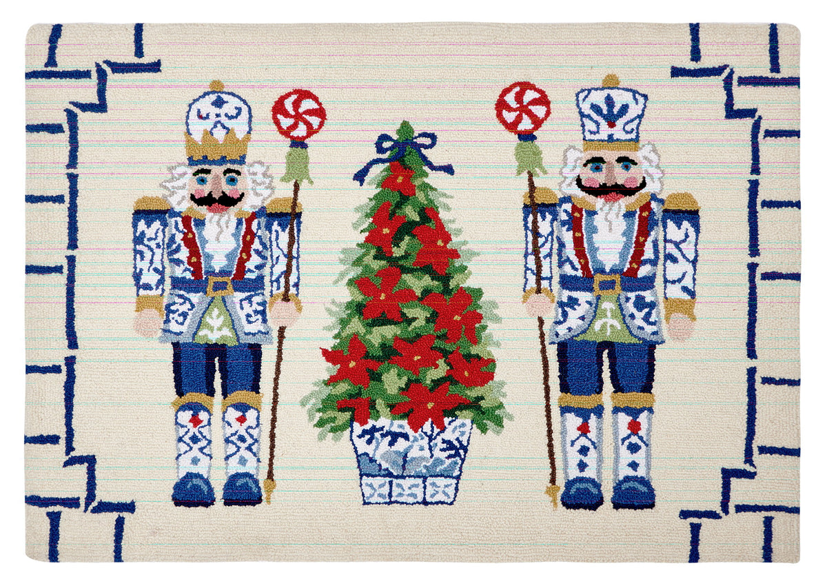 Chinoiserie Nutcrackers Hooked Wool Christmas Rug, 27x40 inch, front view