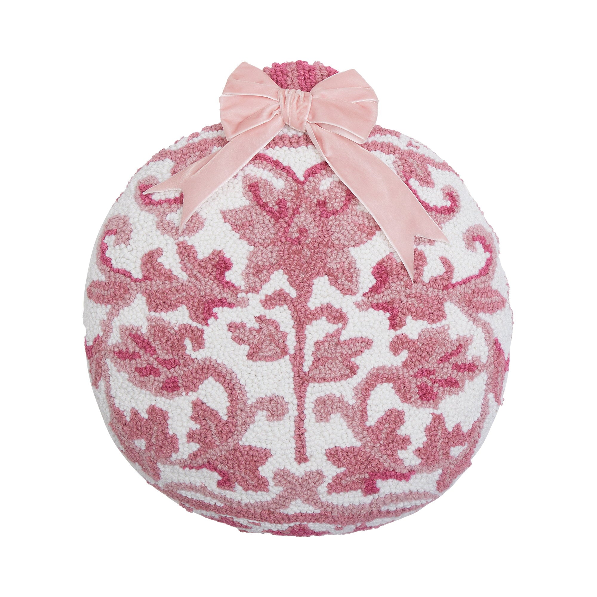 Chinoiserie Shape Hooked Wool Christmas Throw Pillow, 14x14 inch, front view