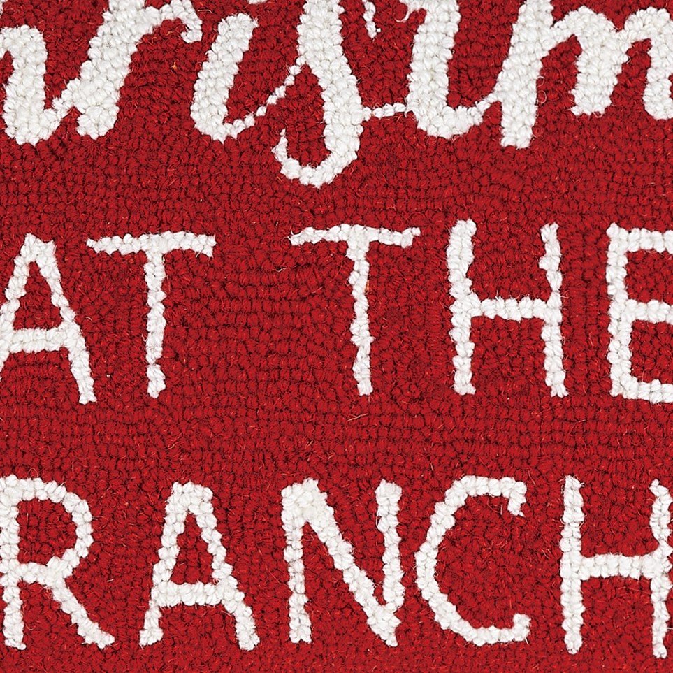 Christmas at the Ranch Hooked Wool Throw Pillow, close-up detail
