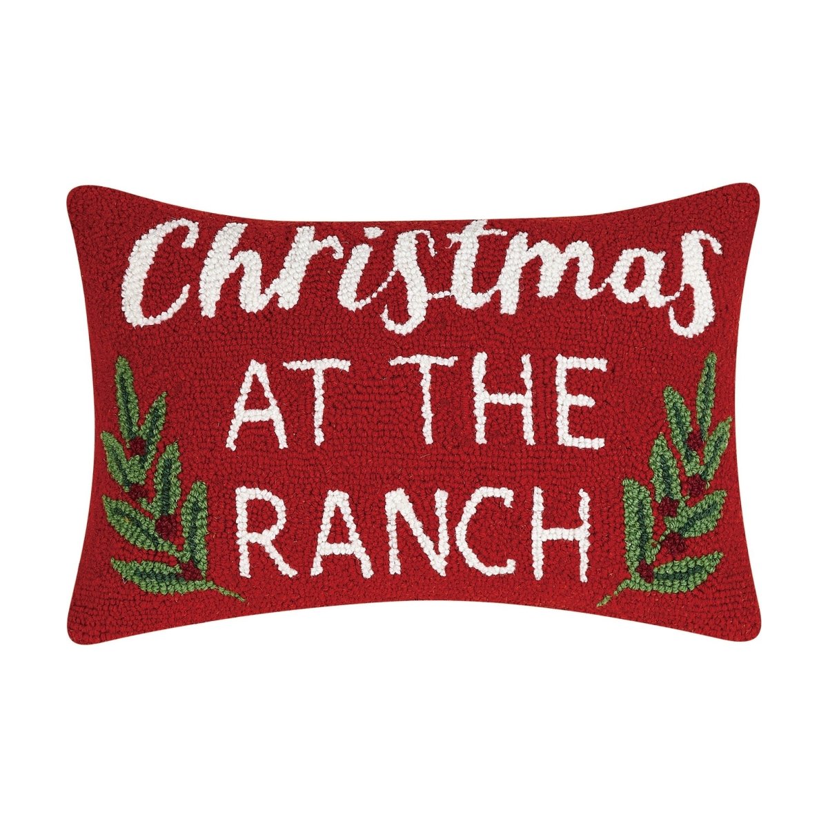 Christmas at the Ranch Hooked Wool Throw Pillow, 12x18 inch, front view