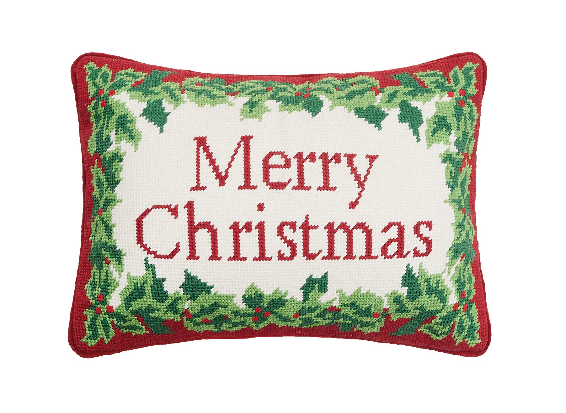 Christmas Embroidered Needlepoint Throw Pillow, 9x16 inch, front view